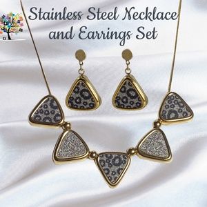 Stainless Steel Necklace Earrings Set Adjustable Length